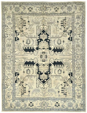 Greige Geometric Tribal 8X10 Heriz Serapi Pakistan Rug