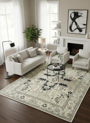 Greige Geometric Tribal 8X10 Heriz Serapi Pakistan Rug