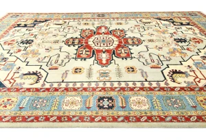 Cream Geometric Tribal 10X14 Heriz Serapi Oriental Rug
