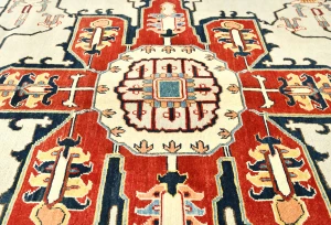 Cream Geometric Tribal 10X14 Heriz Serapi Oriental Rug
