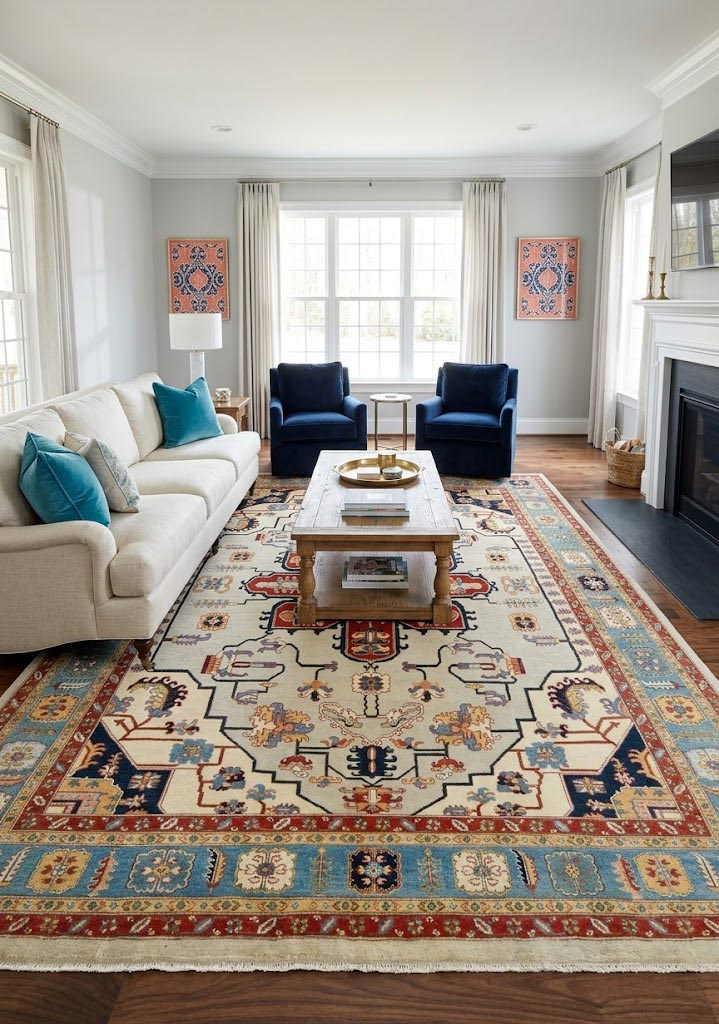 Cream Geometric Tribal 10X14 Heriz Serapi Oriental Rug - Image 2