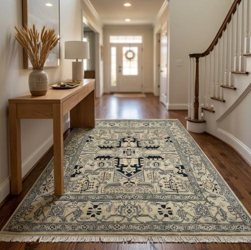 Greige Tribal Geometric 6X6 Heriz Serapi Oriental Square Rug