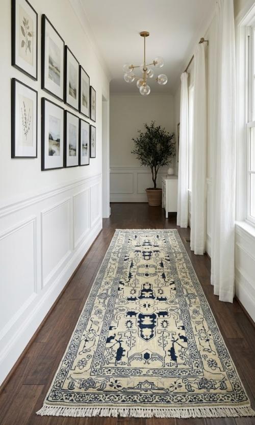 Greige Geometric 3X8 Heriz Serapi Oriental Runner Rug