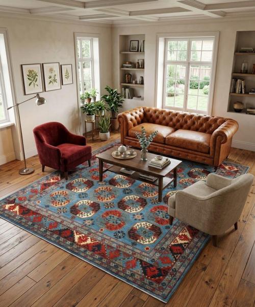 Blue Tribal Geometric 8X10 Turkoman Pakistan Rug