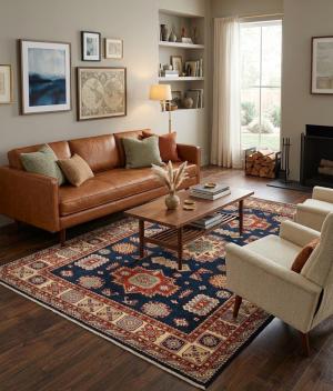 Dark Navy Tribal Geometric 6X9 Kazak Pakistan Rug