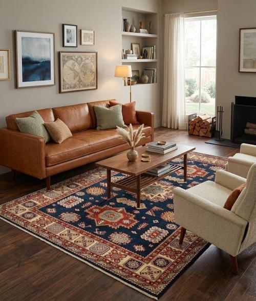 Dark Navy Tribal Geometric 6X9 Kazak Pakistan Rug