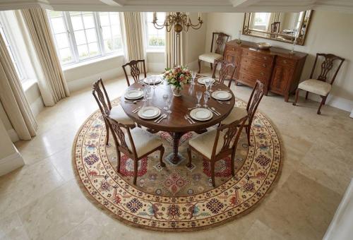 Khaki Geometric Tribal 9X9 Kazak Oriental Round Rug