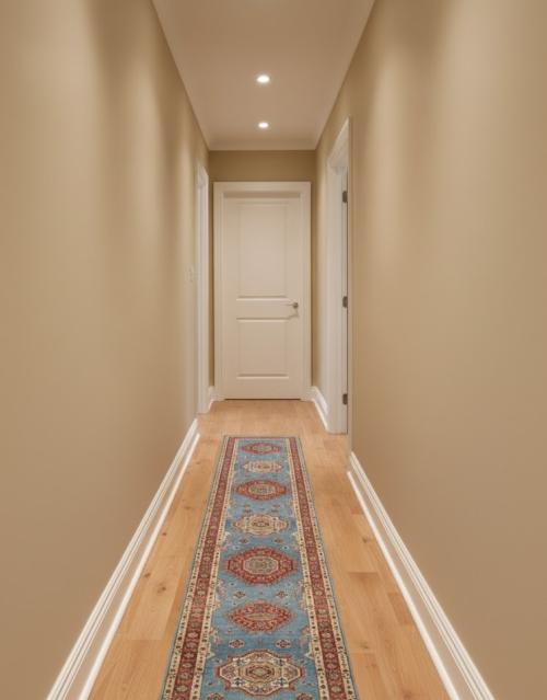 Blue Tribal Geometric 3X21 Kazak Oriental Runner Rug