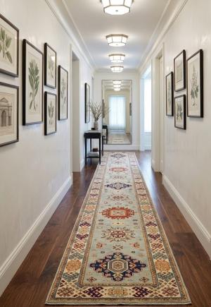 Light Gray Tribal Geometric 3X16 Kazak Oriental Runner Rug