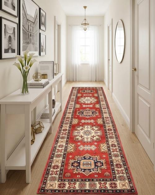 Red Tribal Geometric 3X10 Kazak Oriental Runner Rug