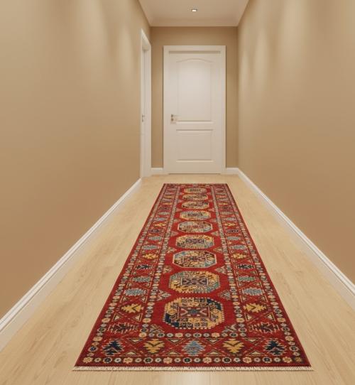 Red Tribal Geometric 3X10 Kazak Oriental Runner Rug