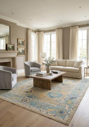 Muted Pastel Brown Floral 10X14 Transitional Oushak Oriental Rug