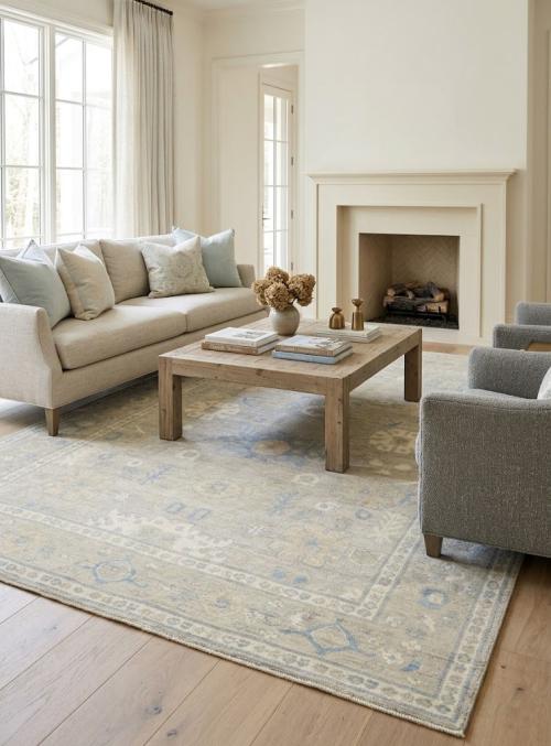 9'2 x 12'2 Muted Pastel Brown Distressed Oushak Chobi Wool Rug