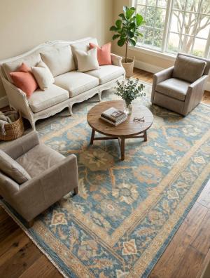 Muted Blue Floral 9X12 Oushak Oriental Rug