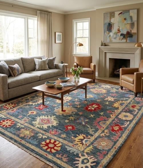 8'0 x 10'3 Hand Knotted Muted Gray Oushak Oriental Wool Rug