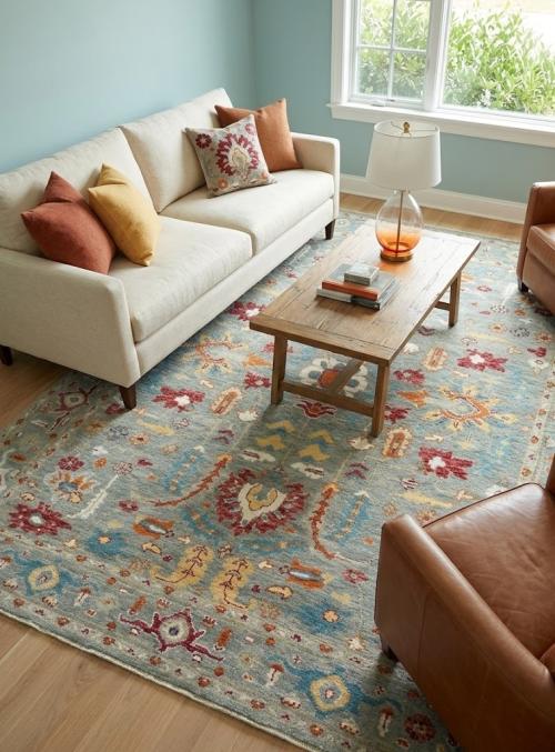 8'2 x 10'1 Oushak Hand Knotted Muted Gray Floral Wool Rug