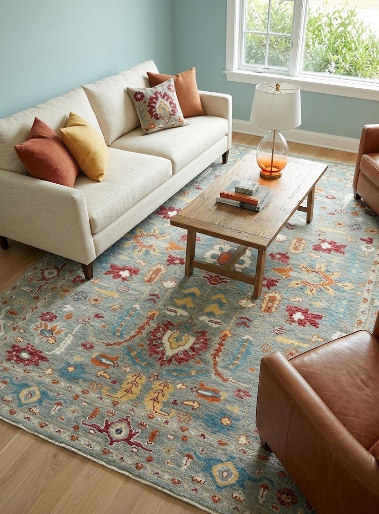 8'2 x 10'1 Oushak Hand Knotted Muted Gray Floral Wool Rug - Image 3