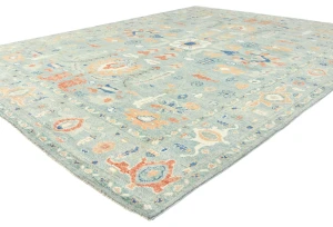 Muted Blue-gray Floral 9X12 Oushak Oriental Rug