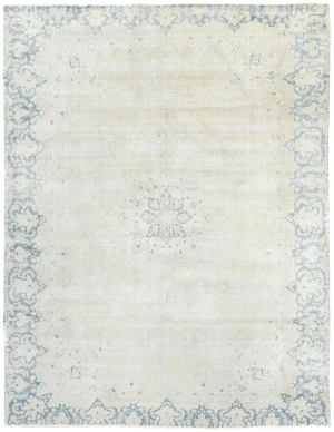 Antique Muted Beige Floral 9X11 Distressed Vintage Oriental Rug