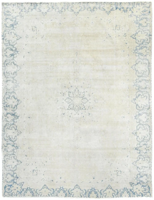 Antique Muted Beige Floral 9X11 Distressed Vintage Oriental Rug