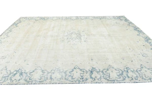 Antique Muted Beige Floral 9X11 Distressed Vintage Oriental Rug