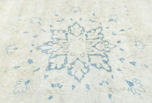 Antique Muted Beige Floral 9X11 Distressed Vintage Oriental Rug