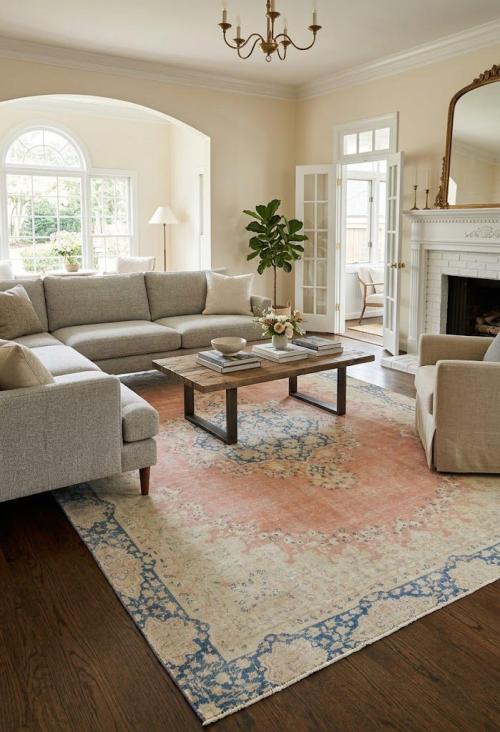Antique Muted Rust Floral 8X12 Distressed Vintage Oriental Rug