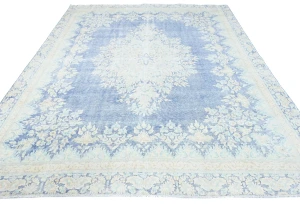 Antique Muted Blue Floral 8X11 Distressed Vintage Oriental Rug