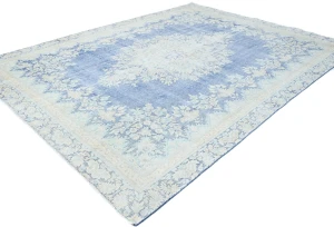 Antique Muted Blue Floral 8X11 Distressed Vintage Oriental Rug