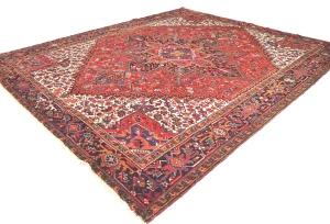 Vintage Red Floral 9'5 X 11 Heriz Persian Rug