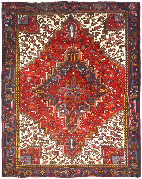 Semi Antique Red Floral 8x10 Heriz Persian Rug