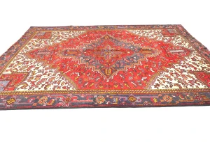 Semi Antique Red Floral 8x10 Heriz Persian Rug