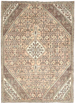 Muted Light Salmon Antique Floral 7X10 Distressed Oriental Rug