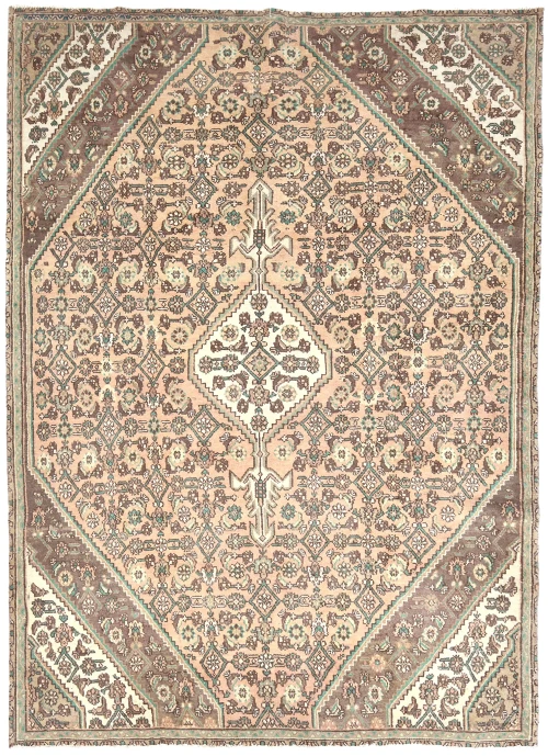Muted Light Salmon Antique Floral 7X10 Distressed Oriental Rug