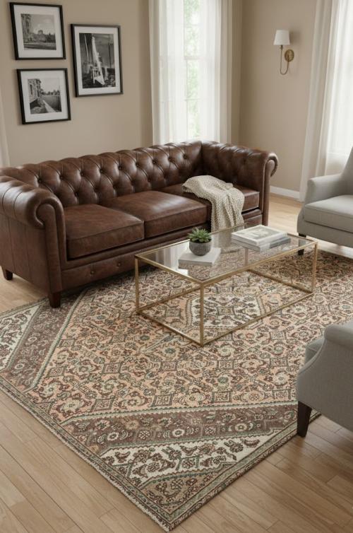 Muted Light Salmon Antique Floral 7X10 Distressed Oriental Rug