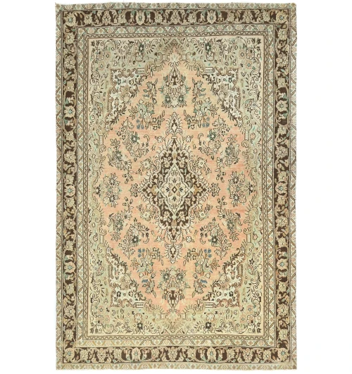 Semi Antique Muted Floral 7X10 Distressed Vintage Oriental Rug