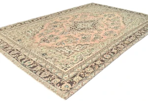 Semi Antique Muted Floral 7X10 Distressed Vintage Oriental Rug