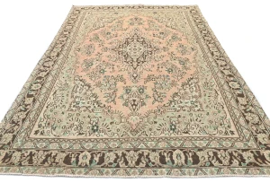 Semi Antique Muted Floral 7X10 Distressed Vintage Oriental Rug