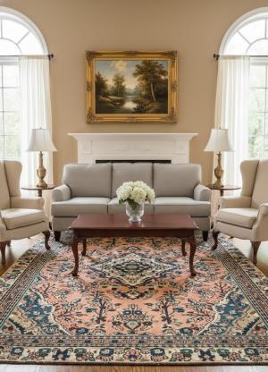 Semi Antique Muted Floral 6X9 Distressed Vintage Oriental Rug