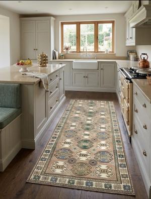 Semi Antique Muted Geometric 4'7X9'5 Distressed Vintage Oriental Rug