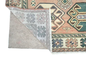 Semi Antique Muted Geometric 4'7X9'5 Distressed Vintage Oriental Rug