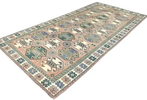 Semi Antique Muted Geometric 4'7X9'5 Distressed Vintage Oriental Rug