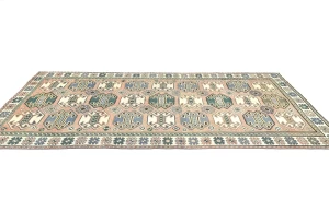 Semi Antique Muted Geometric 4'7X9'5 Distressed Vintage Oriental Rug