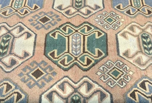 Semi Antique Muted Geometric 4'7X9'5 Distressed Vintage Oriental Rug