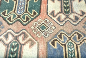 Semi Antique Muted Geometric 4'7X9'5 Distressed Vintage Oriental Rug