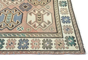 Semi Antique Muted Geometric 4'7X9'5 Distressed Vintage Oriental Rug