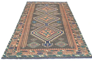 Semi-Antique Muted Colors Tribal 4'5X7'9 Distressed Vintage Oriental Rug