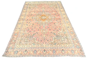 Antique Muted Coral Red Floral 5X8 Distressed Vintage Oriental Rug