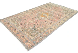 Antique Muted Coral Red Floral 5X8 Distressed Vintage Oriental Rug