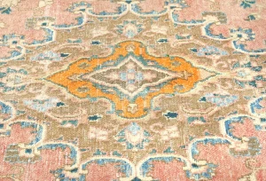 Antique Muted Coral Red Floral 5X8 Distressed Vintage Oriental Rug